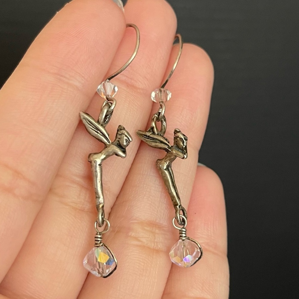 Sterling silver Tinkerbell crystal dangling earrings - Picture 4 of 5